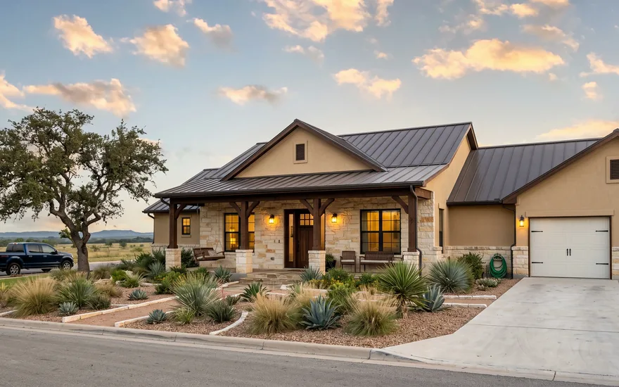 Single-story home with a standing seam metal roof in Arlington, TX
